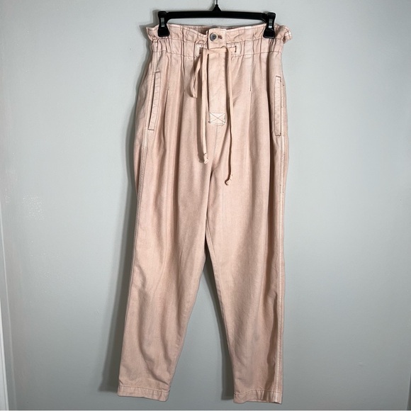 Free People Margate Pleated Trousers Pants-Paperbag Waist-Ivory Tan-Small - Picture 2 of 10